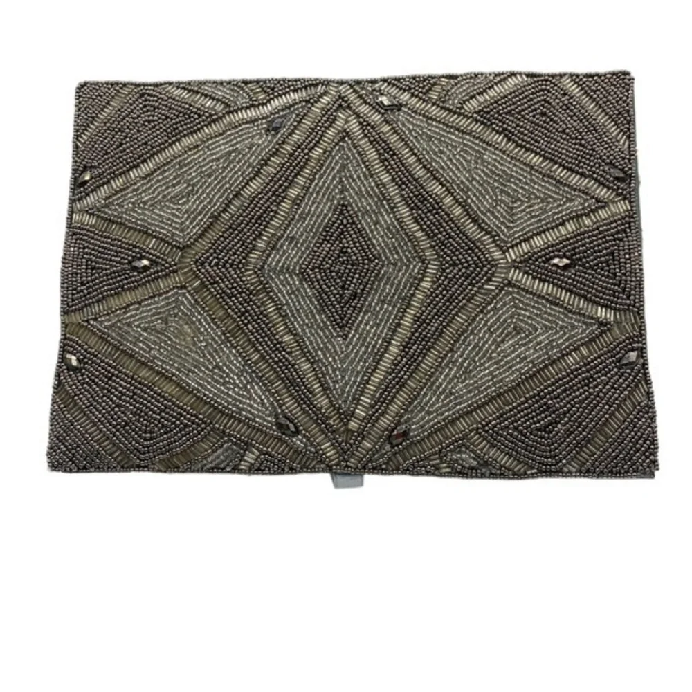 Beaded Mirror Geometric Trinket Box Accent Box  Made in India